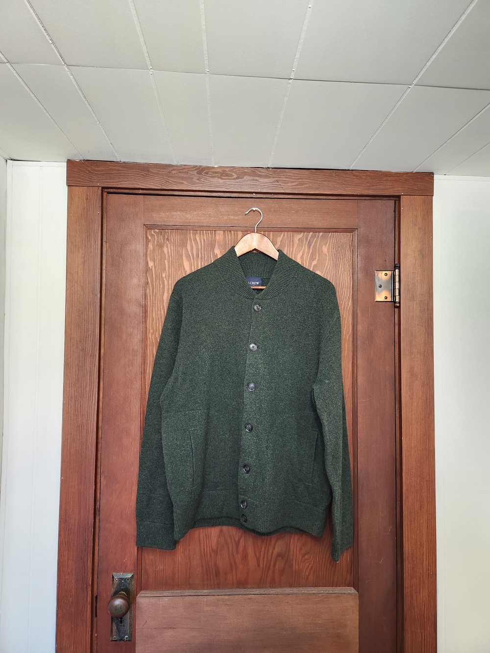 J. Crew Factory Men's Dark Green Button-Up Wool Cardigan